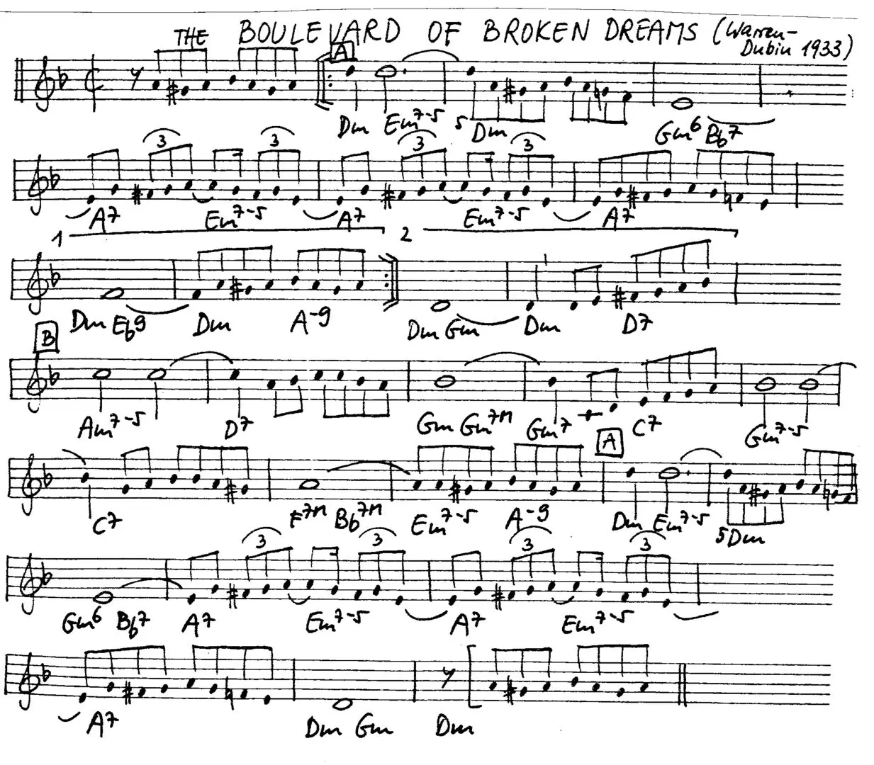 the boulevard of broken dreams free jazz leadsheet - Courtesy of the Jungle Jazz Band